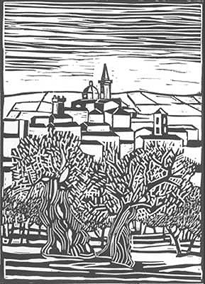 Trevi, Olivo di S. Emiliano-Linoleografia di C.R.Petrini